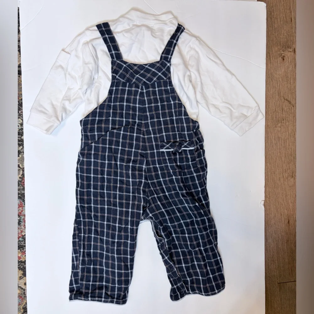 Babycottons Baby Boys 12 Months Plaid Overalls & White Top Outfit Set